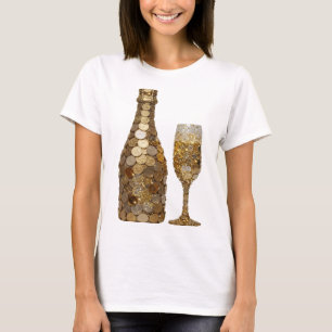 Fette silberne GELDBEUTEL-UND-GLAS-Zitat-Design T-Shirt