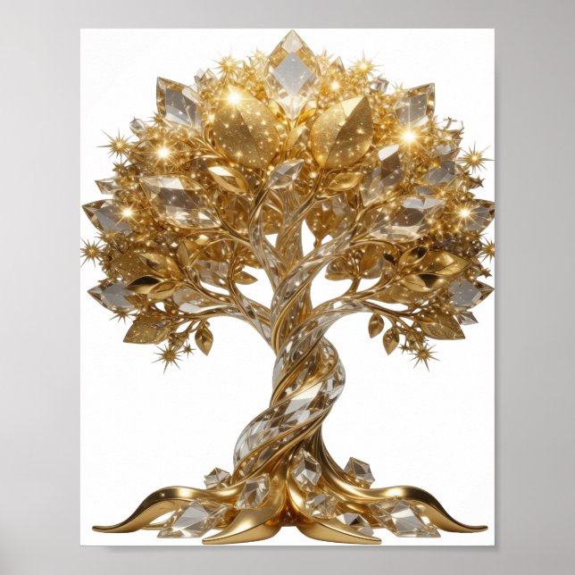 Fette Silberne GOLDENER LEBENSBAUM Design Poster (Vorne)