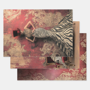 Fette Streifen Zebradruck Dunkler Zirkus Damast Pa Geschenkpapier Set
