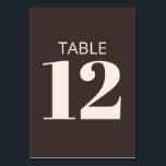 Fette Typografie Braune moderne Bat Mizwa individu Tischnummer<br><div class="desc">Dieses Bat-Mizwa-Tischnummernschild verfügt über eine fettgedruckte, moderne Typografie auf einem reichhaltigen braunen Hintergrund mit weicher elfenbeinfarbener Schrift für ein poliertes, zeitgemäßes Aussehen. Es ist so konzipiert, dass es leicht mit moderner Bat-Mizwa-Dekoration, Rezeptionsbeschilderung und passendem Schreibwaren koordiniert werden kann. Das große Zahlenlayout ist für die Gäste aus der Ferne leicht lesbar...</div>