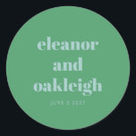 Fette Typografie Bright Green Blue Modern Wedding Runder Aufkleber<br><div class="desc">Fett Typografie Bright Blue und Green Chartreuse Moderne Wedding Classic Round Sticker</div>