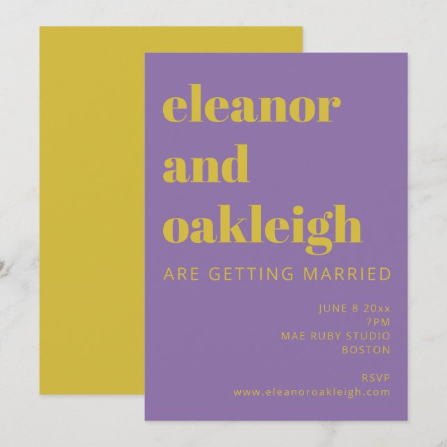 Fette Typografie Bright Lila Modern Wedding Einladung (Vorne/Hinten)