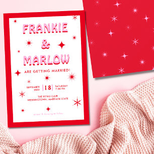 Fette Typografie Bright Pink Red Modern Wedding Einladung