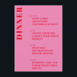Fette Typografie Bright Pink und Red Modern Weddin Menükarte<br><div class="desc">Fette Typografie Bright Pink und Red Modern Wedding Menu</div>