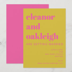 Fette Typografie Bright Pink Yellow Moderne Hochze Einladung