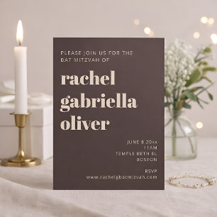 Fette Typografie Erdiges Braun Modernes Bat Mitzva Einladung