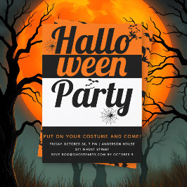 Fette Typografie, Fledermäuse und Spinnen Hallowee Einladung