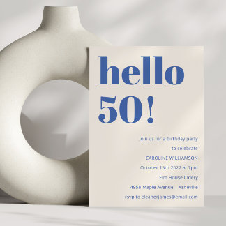 Fette Typografie Ivory Blue Modern 50. Geburtstag Einladung