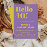 Fette Typografie Lila Modernes 40. GeburtstagsPart Einladung<br><div class="desc">Fette Typografie Lila Moderne 40. GeburtstagsParty Einladung Fett Typografie Moderne 40. GeburtstagsParty Einladung Fett Typografie Pink Moderne 40. Geburtstagsgeschichte.. Feine Typografie Moderne 40. GeburtstagsParty Einladung "Die 40 umdrehen war noch nie so chic! Machen Sie Ihren Meilenstein Geburtstag zu einem unvergesslichen Tag mit unserer kühlen Typografie Pink Modern 40. Geburtstag Party...</div>