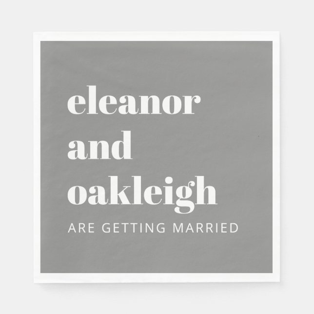 Fette Typografie Moderne graue und weiße Hochzeit Serviette (Vorderseite)