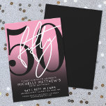Fette Typografie Pink Moderne 50. Geburtstag Einladung<br><div class="desc">Feiern Sie 50 Jahre stilvoll mit dieser modernen, hellrosa 50. Geburtstagsfeier. Das Design zeichnet sich durch eine große schwarze "50" über die meisten Karten aus, die mit einem handgeschriebenen, weißen "50"-Drehbuch überlagert ist, um einen kühlen, zeitgenössischen Look zu erhalten. Die Details des Party liegen ganz unten in einem sauberen und...</div>
