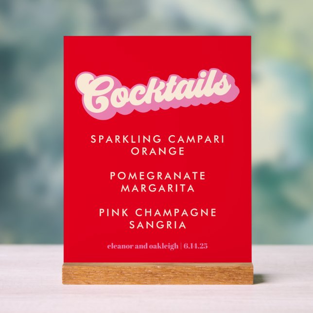 Fette Typografie Pink Red Groovy Wedding Cocktails Acrylschild (Neutral)