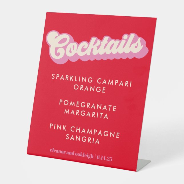 Fette Typografie Pink Red Groovy Wedding Cocktails Sockelschild (Vorderseite)