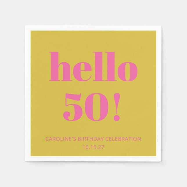 Fette Typografie Pink Yellow Moderne 50. Geburtsta Serviette (Vorderseite)