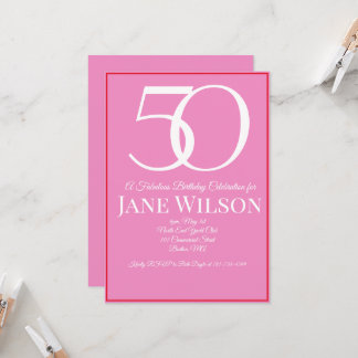 Fette Typografie Rosa 50 und Fabelhaftes Geburtsta Einladung
