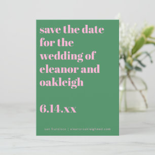 Fette Typografie Rosa Grüne Moderne Hochzeit Save The Date