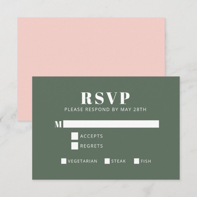 Fette Typografie Rosa und Grünes Bat Mitzvah RSVP Karte (Vorne/Hinten)