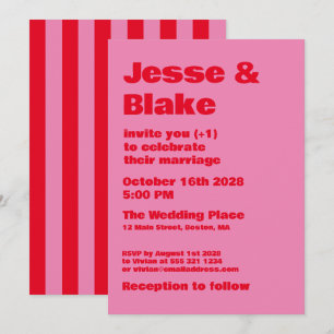 Fette Typografie, rosa und rote Hochzeit Einladung