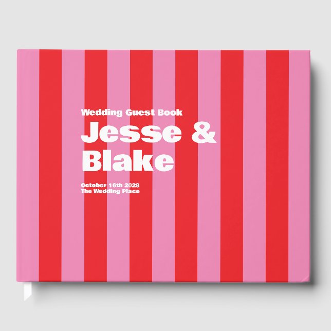 Fette Typografie, rosa und rote Hochzeit Gästebuch (Vorderseite)