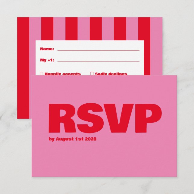 Fette Typografie, rosa und rote Hochzeit RSVP Karte (Vorne/Hinten)