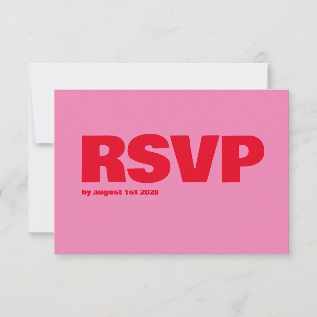 Fette Typografie, rosa und rote Hochzeit RSVP Karte (Vorderseite)