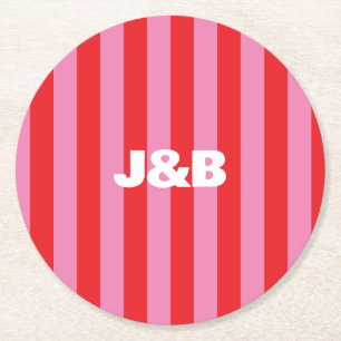 Fette Typografie, rosa und rote Hochzeit Runder Pappuntersetzer