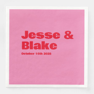 Fette Typografie, rosa und rote Hochzeit Serviette