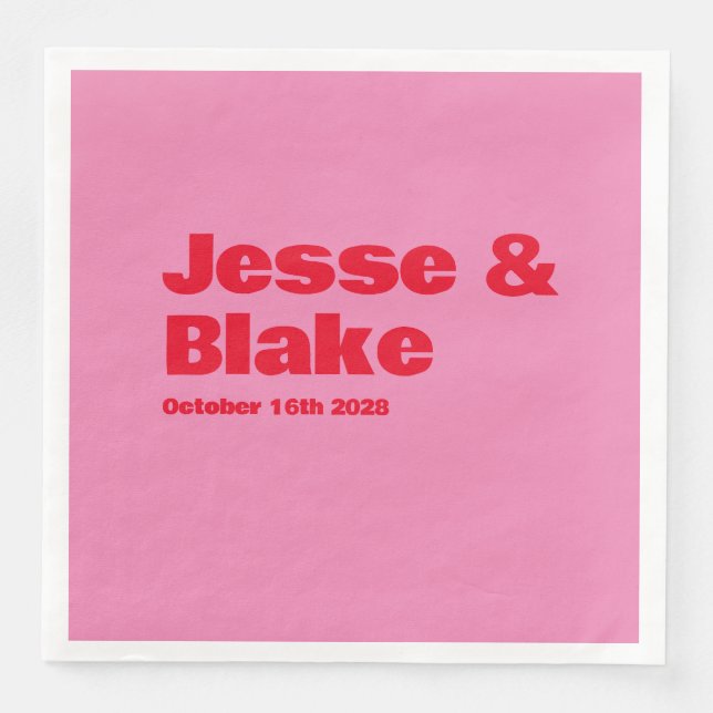Fette Typografie, rosa und rote Hochzeit Serviette (Vorderseite)