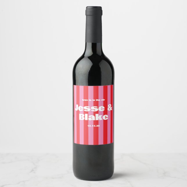 Fette Typografie, rosa und rote Hochzeit Weinetikett (Vorderseite)