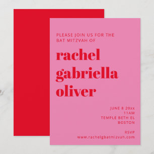 Fette Typografie Rosa und roter moderner Bat Mitzv Einladung