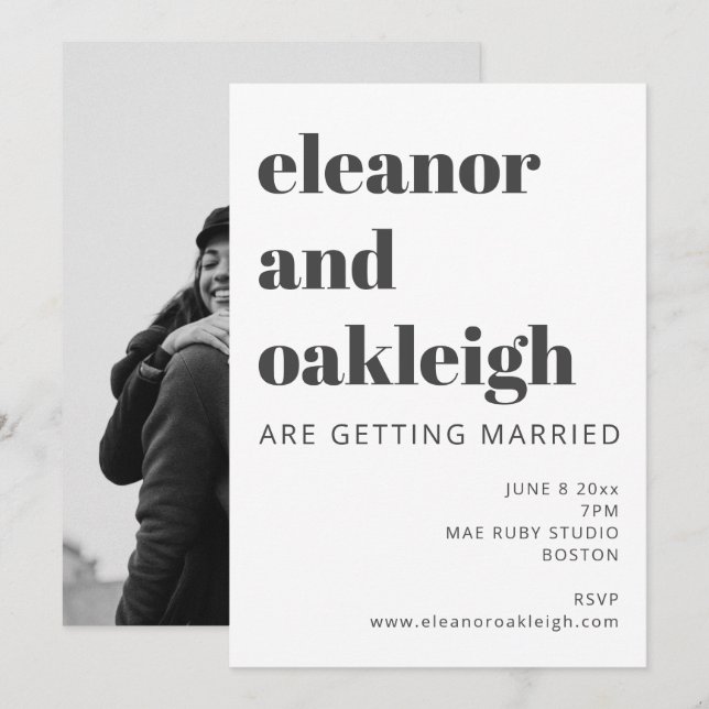 Fette Typografie Schwarz-Weiß-Foto-Hochzeit Einladung (Vorne/Hinten)