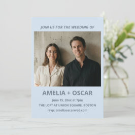 Fette weiche blaue Foto-Moderne-Hochzeitstypografi Einladung