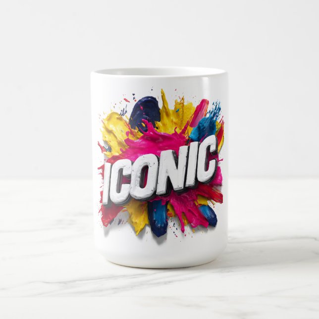 Fette weiße "ICONIC"-Textfarbe, farbenfroher Farbs Kaffeetasse (Mittel)