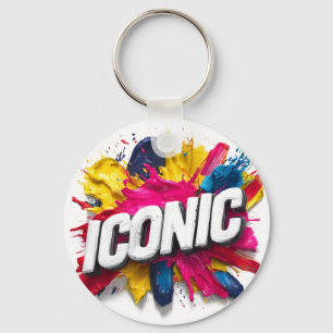 Fette weiße "ICONIC"-Textfarbe Spritzlackierung Schlüsselanhänger