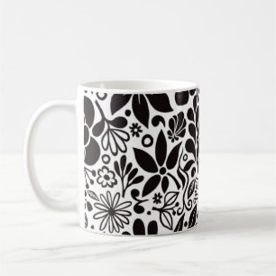 Fette wilde Blumen & Blätter S/W Kaffeetasse
