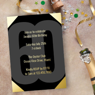 Fetter 60. Geburtstag Luxe Schwarz und Gold Folieneinladung