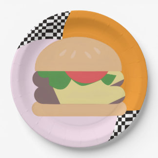 Fetter Burger Kariert Pink Orange Schwarz Pappteller