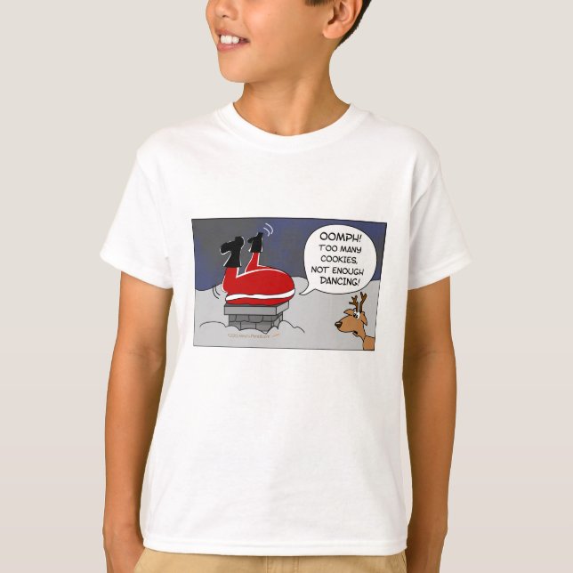 Fetter gehafteter Weihnachtstanzen-Cartoon Sankt T-Shirt (Vorderseite)