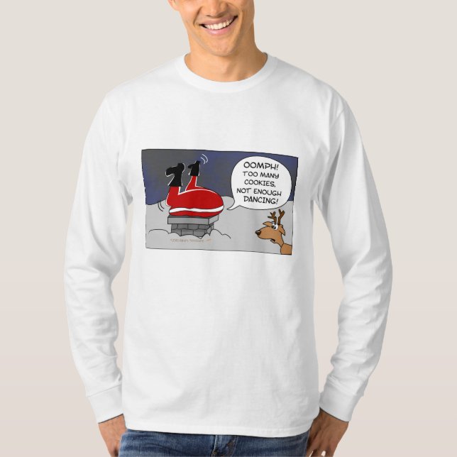 Fetter gehafteter Weihnachtstanzen-Cartoon Sankt T-Shirt (Vorderseite)