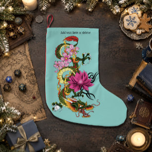 Fetter Grüner Chinesischer Drache Lotus Türkis Tat Kleiner Weihnachtsstrumpf
