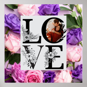 Fetter Liebesschrift Rosa & Rote Blumen Valentinst Poster