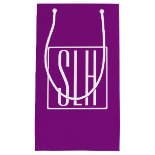 Fetter moderner 3-Anfangs-Monogramm Weiß & Lila Kleine Geschenktüte
