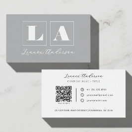 Fetter Monogramm-QR-Code Grau Visitenkarte