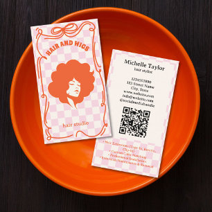 Fetter Retro-Friseur-Launischer Doodle Rosa Rot Visitenkarte