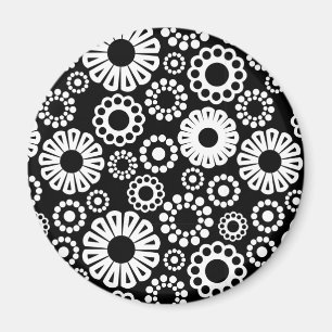 Fetter schwarzer weißer retro-stilisierter Blumenp Magnet