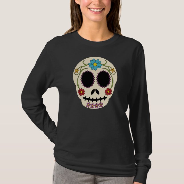 Fetter Zuckerschädel-langes Hülsen-Shirt T-Shirt (Vorderseite)