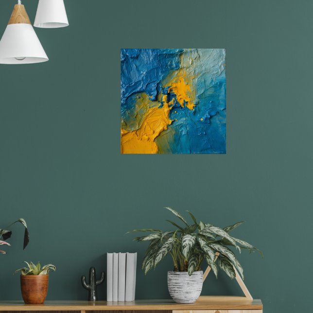 Fettes Blaues & Gold Impasto Abstractes Kunstposte Poster (Wohnzimmer 1)