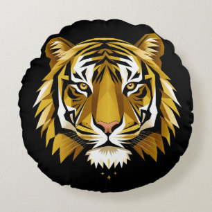 Fettes geometrisches Tigerportrait mit abstraktem Rundes Kissen