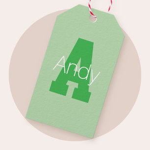 Fettes modernes Monogramm Blass- und Kellygrün Geschenkanhänger