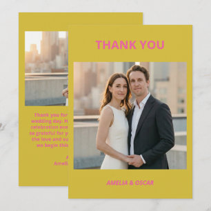 Fettes Pink Gelbes Foto Hochzeit Modern Farbfroh Dankeskarte